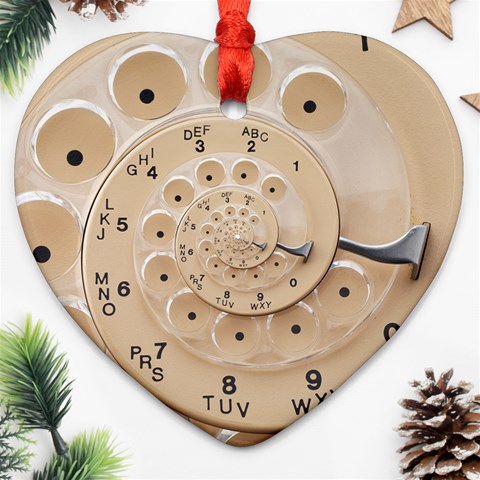 Retro Vintage Beige Rotary Dial Spiral Droste Ornament (Heart) from ArtsNow.com Front