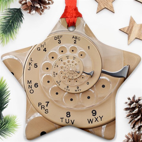 Retro Vintage Beige Rotary Dial Spiral Droste Ornament (Star) from ArtsNow.com Front