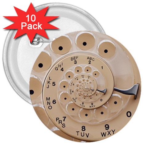 Retro Vintage Beige Rotary Dial Spiral Droste 3  Button (10 pack) from ArtsNow.com Front