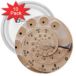 Retro Vintage Beige Rotary Dial Spiral Droste 3  Button (10 pack)