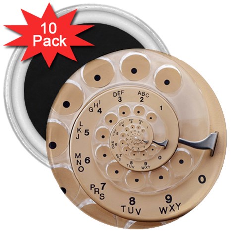 Retro Vintage Beige Rotary Dial Spiral Droste 3  Magnet (10 pack) from ArtsNow.com Front