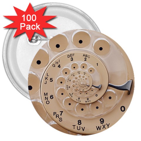 Retro Vintage Beige Rotary Dial Spiral Droste 3  Button (100 pack) from ArtsNow.com Front