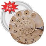 Retro Vintage Beige Rotary Dial Spiral Droste 3  Button (100 pack)