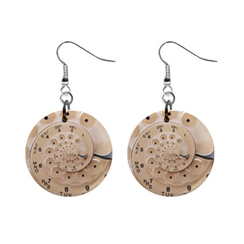 Retro Vintage Beige Rotary Dial Spiral Droste 1  Button Earrings from ArtsNow.com Front