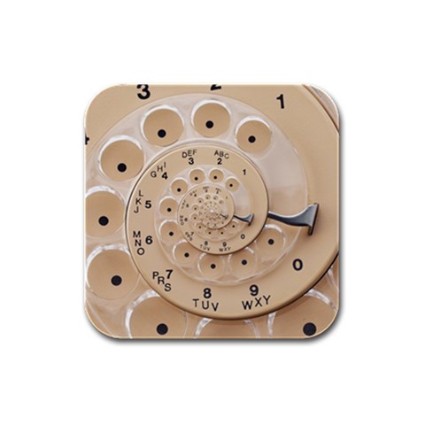 Retro Vintage Beige Rotary Dial Spiral Droste Rubber Square Coaster (4 pack) from ArtsNow.com Front