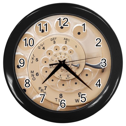 Retro Vintage Beige Rotary Dial Spiral Droste Wall Clock (Black) from ArtsNow.com Front