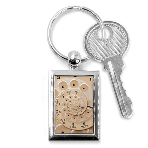 Retro Vintage Beige Rotary Dial Spiral Droste Key Chain (Rectangle) from ArtsNow.com Front