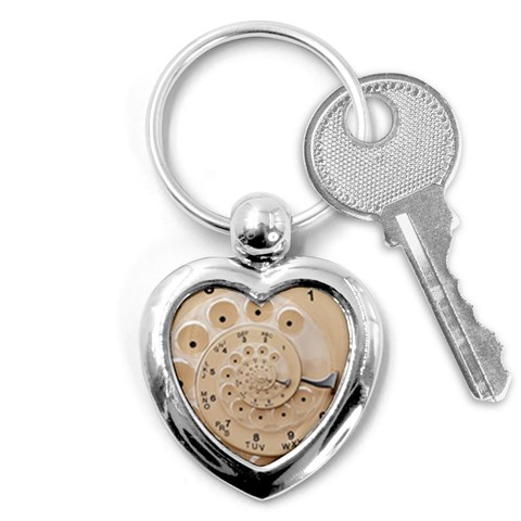 Retro Vintage Beige Rotary Dial Spiral Droste Key Chain (Heart) from ArtsNow.com Front