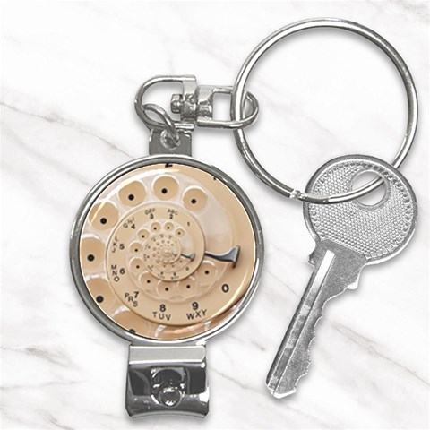 Retro Vintage Beige Rotary Dial Spiral Droste Nail Clippers Key Chain from ArtsNow.com Front