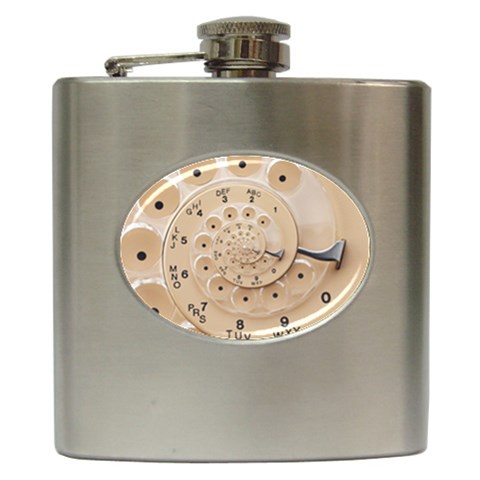 Retro Vintage Beige Rotary Dial Spiral Droste Hip Flask (6 oz) from ArtsNow.com Front