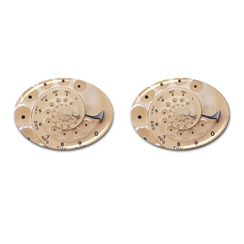 Retro Vintage Beige Rotary Dial Spiral Droste Cufflinks (Oval) from ArtsNow.com Front(Pair)