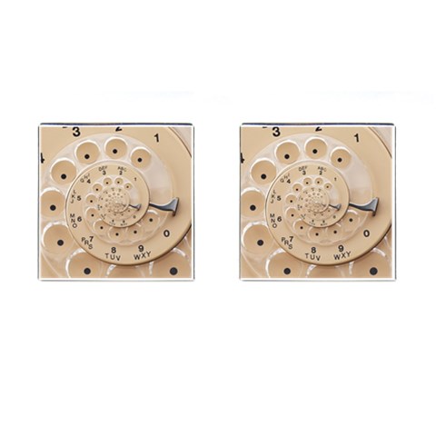 Retro Vintage Beige Rotary Dial Spiral Droste Cufflinks (Square) from ArtsNow.com Front(Pair)