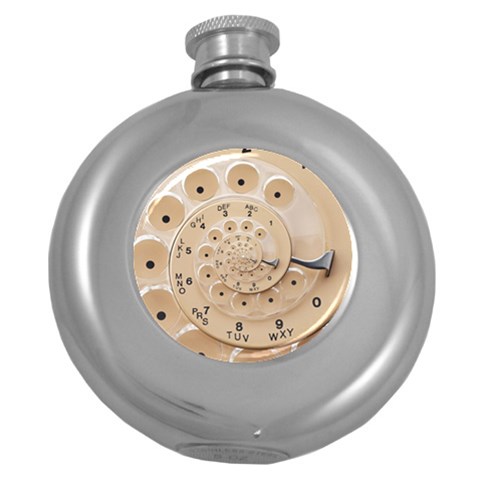 Retro Vintage Beige Rotary Dial Spiral Droste Hip Flask (5 oz) from ArtsNow.com Front