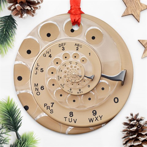 Retro Vintage Beige Rotary Dial Spiral Droste Round Ornament (Two Sides) from ArtsNow.com Front