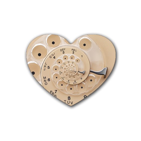 Retro Vintage Beige Rotary Dial Spiral Droste Rubber Coaster (Heart) from ArtsNow.com Front