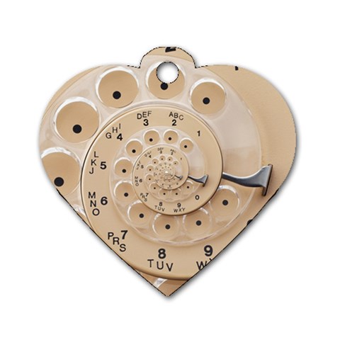 Retro Vintage Beige Rotary Dial Spiral Droste Dog Tag Heart (One Side) from ArtsNow.com Front