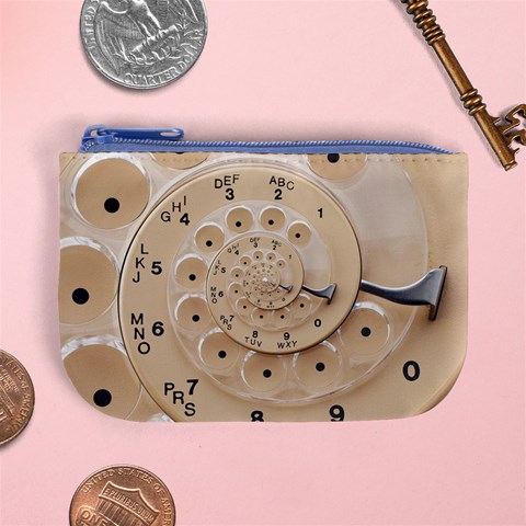 Retro Vintage Beige Rotary Dial Spiral Droste Mini Coin Purse from ArtsNow.com Front