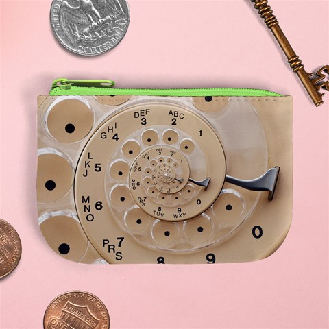 Retro Vintage Beige Rotary Dial Spiral Droste Mini Coin Purse from ArtsNow.com Front