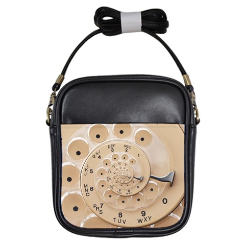 Retro Vintage Beige Rotary Dial Spiral Droste Girls Sling Bag from ArtsNow.com Front