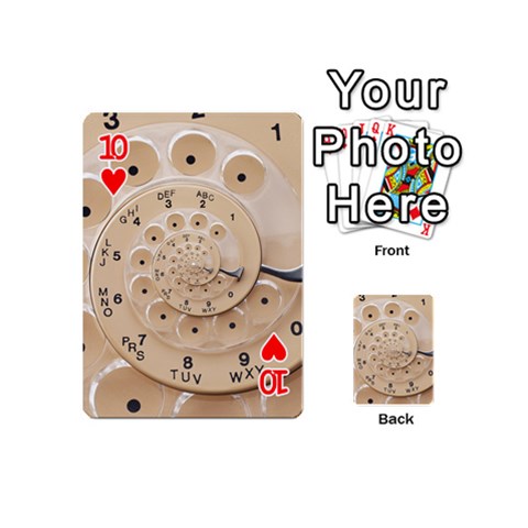 Retro Vintage Beige Rotary Dial Spiral Droste Playing Cards 54 (Mini) from ArtsNow.com Front - Heart10