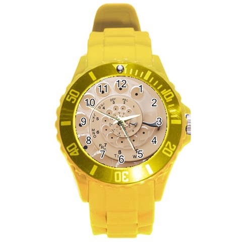 Retro Vintage Beige Rotary Dial Spiral Droste Round Plastic Sport Watch (L) from ArtsNow.com Front