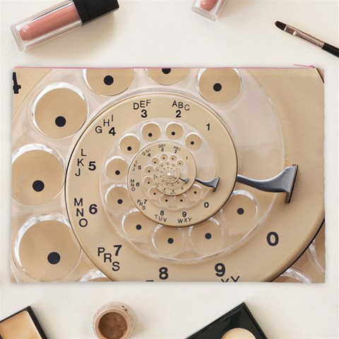 Retro Vintage Beige Rotary Dial Spiral Droste Cosmetic Bag (XXL) from ArtsNow.com Back