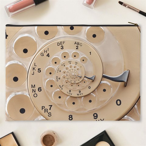 Retro Vintage Beige Rotary Dial Spiral Droste Cosmetic Bag (XXXL) from ArtsNow.com Back