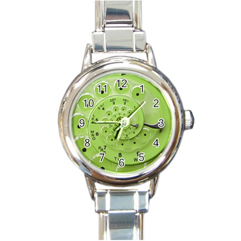 Retro Vintage Green Rotary Dial Spiral Droste Round Italian Charm Watch from ArtsNow.com Front