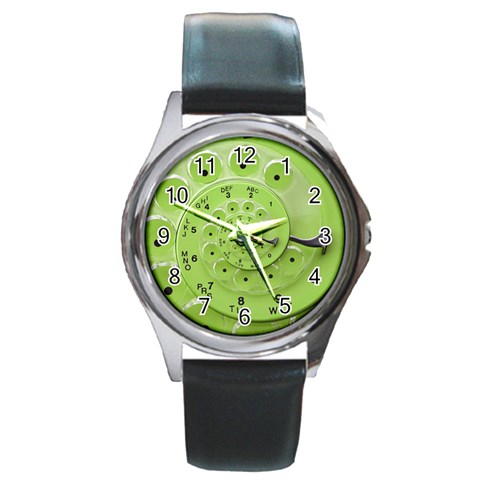 Retro Vintage Green Rotary Dial Spiral Droste Round Metal Watch from ArtsNow.com Front