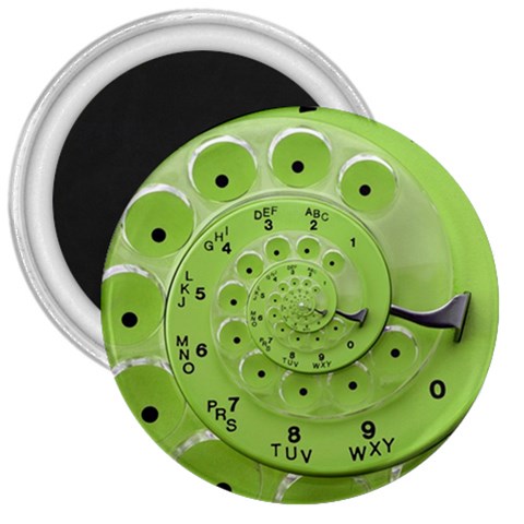 Retro Vintage Green Rotary Dial Spiral Droste 3  Magnet from ArtsNow.com Front