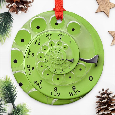 Retro Vintage Green Rotary Dial Spiral Droste Ornament (Round) from ArtsNow.com Front