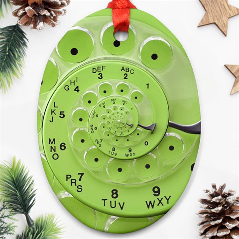 Retro Vintage Green Rotary Dial Spiral Droste Ornament (Oval) from ArtsNow.com Front