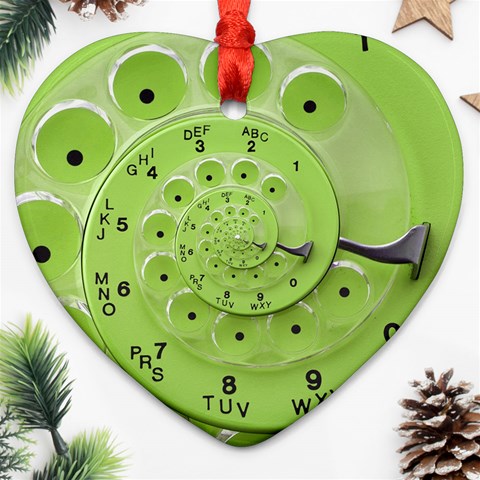 Retro Vintage Green Rotary Dial Spiral Droste Ornament (Heart) from ArtsNow.com Front