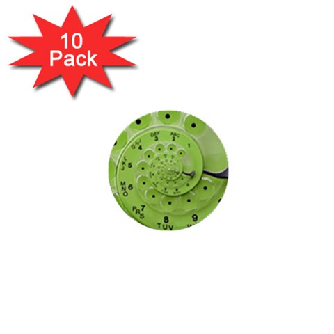 Retro Vintage Green Rotary Dial Spiral Droste 1  Mini Button (10 pack)  from ArtsNow.com Front