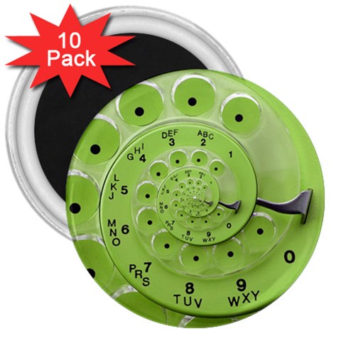 Retro Vintage Green Rotary Dial Spiral Droste 3  Magnet (10 pack) from ArtsNow.com Front