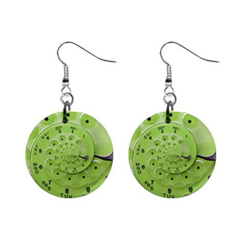 Retro Vintage Green Rotary Dial Spiral Droste 1  Button Earrings from ArtsNow.com Front