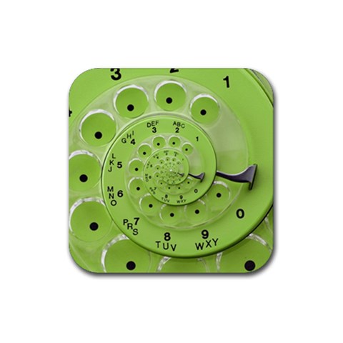 Retro Vintage Green Rotary Dial Spiral Droste Rubber Coaster (Square) from ArtsNow.com Front