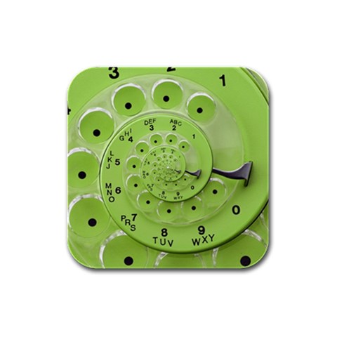 Retro Vintage Green Rotary Dial Spiral Droste Rubber Square Coaster (4 pack) from ArtsNow.com Front