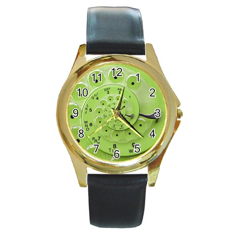 Retro Vintage Green Rotary Dial Spiral Droste Round Gold Metal Watch from ArtsNow.com Front