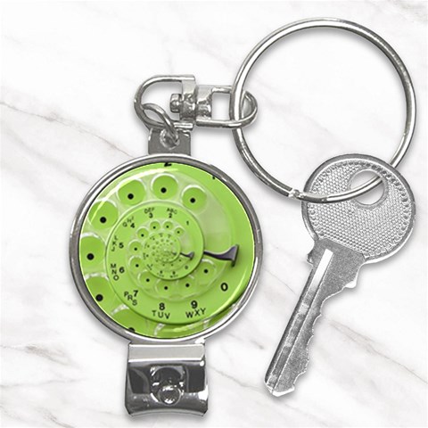 Retro Vintage Green Rotary Dial Spiral Droste Nail Clippers Key Chain from ArtsNow.com Front