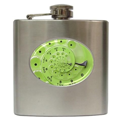 Retro Vintage Green Rotary Dial Spiral Droste Hip Flask (6 oz) from ArtsNow.com Front