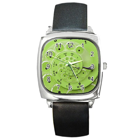 Retro Vintage Green Rotary Dial Spiral Droste Square Metal Watch from ArtsNow.com Front