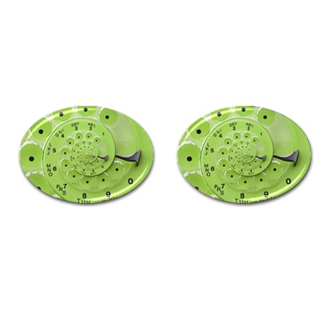 Retro Vintage Green Rotary Dial Spiral Droste Cufflinks (Oval) from ArtsNow.com Front(Pair)