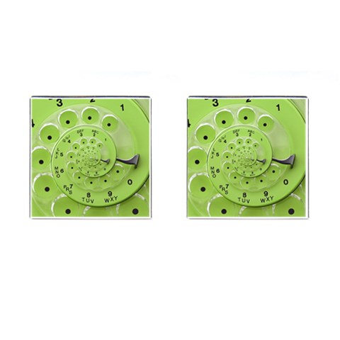 Retro Vintage Green Rotary Dial Spiral Droste Cufflinks (Square) from ArtsNow.com Front(Pair)