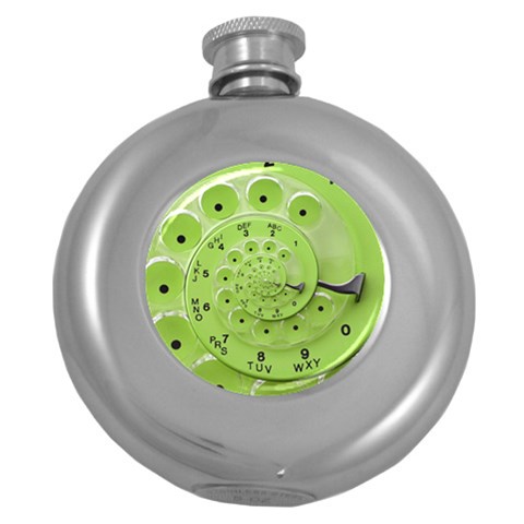 Retro Vintage Green Rotary Dial Spiral Droste Hip Flask (5 oz) from ArtsNow.com Front