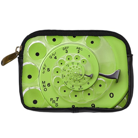 Retro Vintage Green Rotary Dial Spiral Droste Digital Camera Leather Case from ArtsNow.com Front