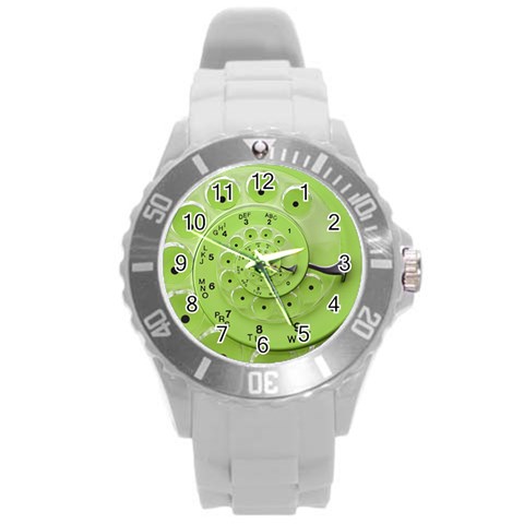 Retro Vintage Green Rotary Dial Spiral Droste Round Plastic Sport Watch (L) from ArtsNow.com Front