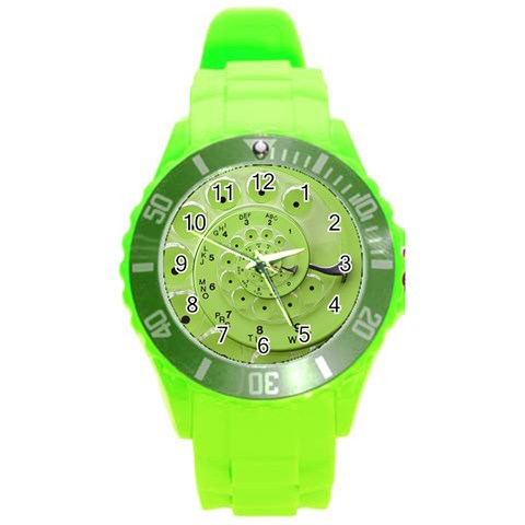 Retro Vintage Green Rotary Dial Spiral Droste Round Plastic Sport Watch (L) from ArtsNow.com Front