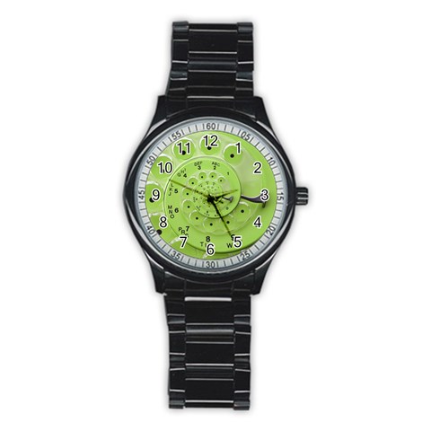 Retro Vintage Green Rotary Dial Spiral Droste Stainless Steel Round Watch from ArtsNow.com Front