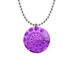 Retro Vintage Purple Rotary Dial Spiral Droste 1  Button Necklace